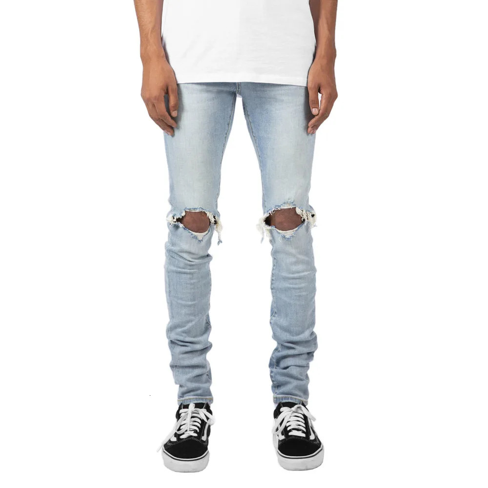 Hole Ripped Men Jeans Fashion Skinny High Street Jeans 240824