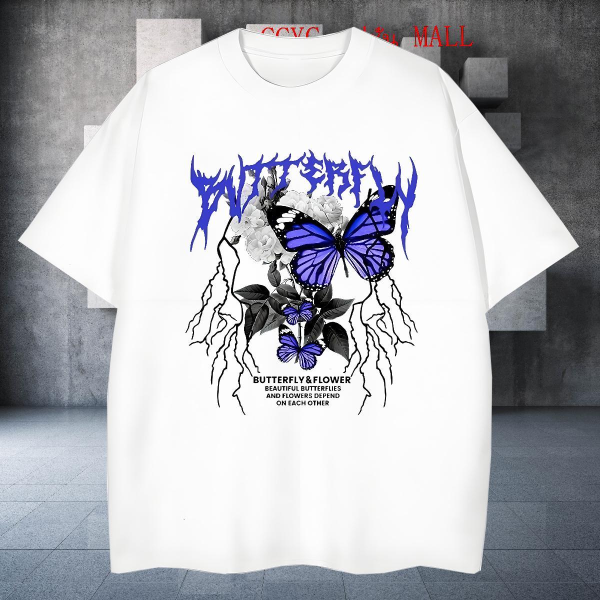 Classic Mens Tshirts 100% Cotton 230g Street wear Hip Hop Butterfly DIY Printed Crew Neck DIY Customized T-Shirts for Men Clothings