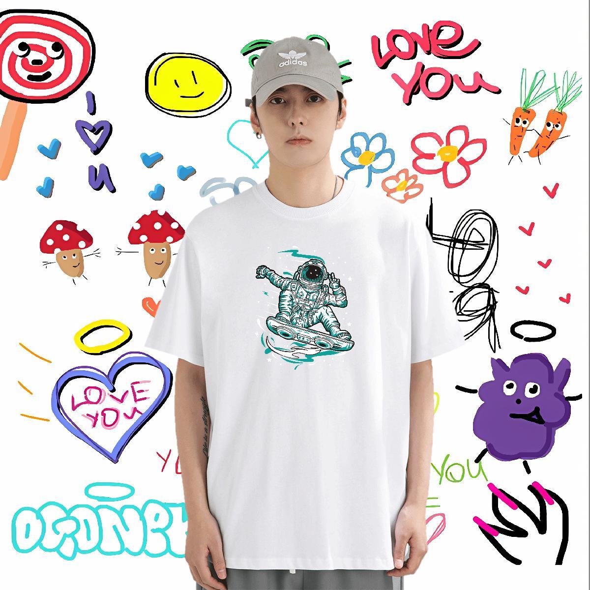 T-Shirts for Men 230g Pure Cotton cosmonaut Street O-Neck Short Sleeve Custom Big Size Men Clothes T-Shirt DIY Free Shipping Tees Shirts