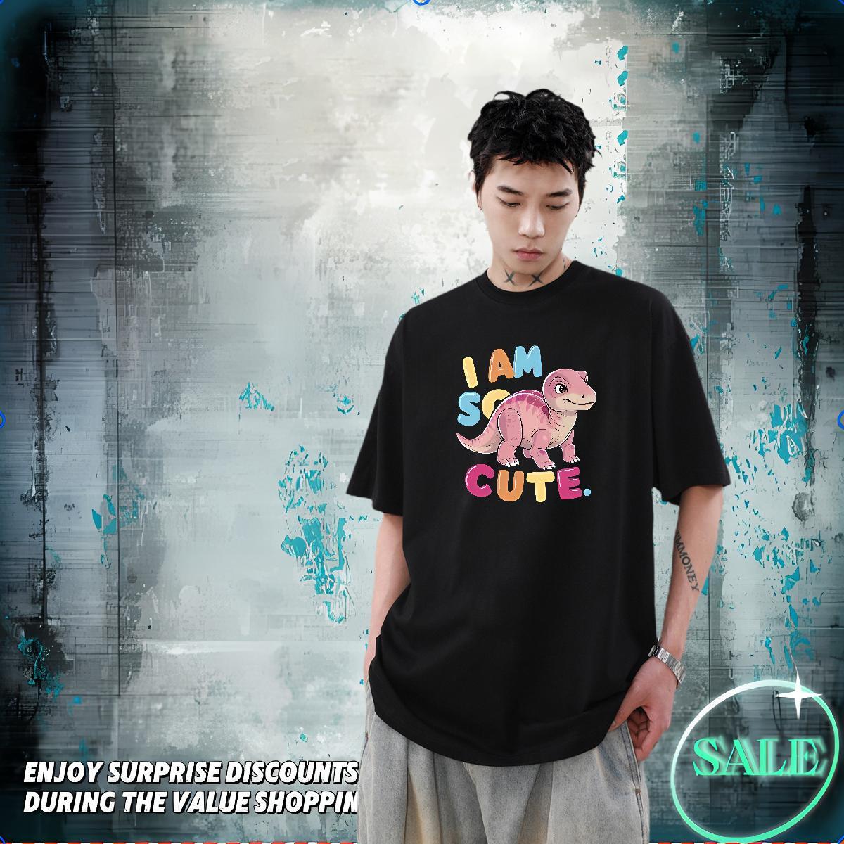 Factory Direct T Shirt For Man 230g Cotton dinosaur Street wear Hip Hop Tshirts O-Neck Short Sleeve Classic Mens Tshirts Plus Size Custom