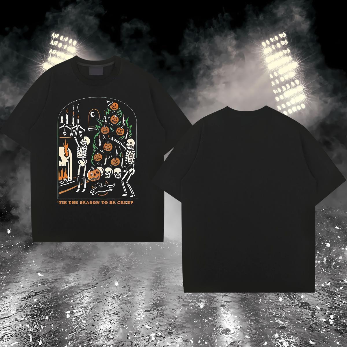 Free Shipping Couples T Shirts 230g Cotton pumpkin Mens T Shirts Street Wear Breathable Skull 2024 DIY Clothes