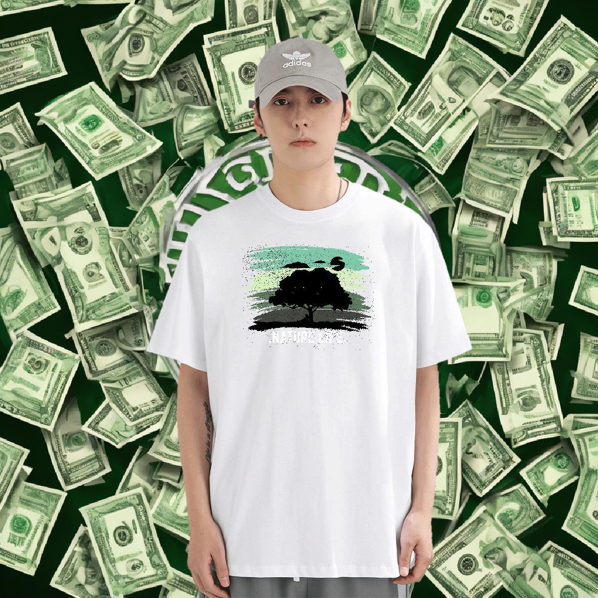 Unisex Couples T Shirts 230g Pure Cotton Sport tree Anime Print O-Neck Short Sleeve Wholesale T-Shirts Tops