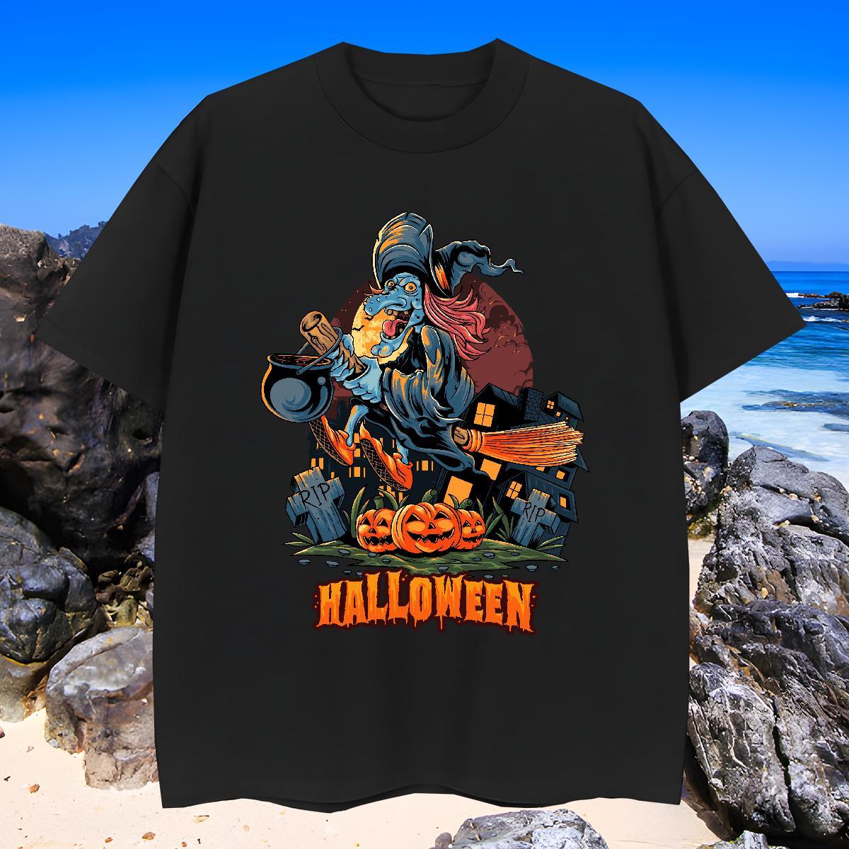 Comfortable Men Tees 230g Cotton pumpkin T shirt Hip Hop Breathable Short Sleeve Floral Print New Clothings