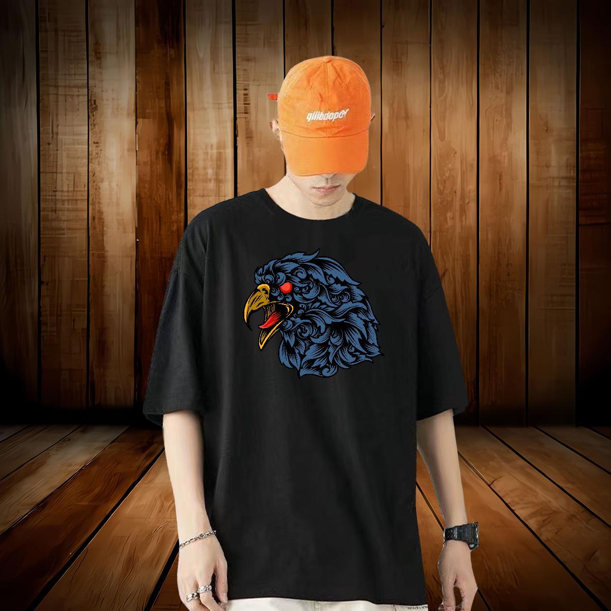 Fashion Casual T Shirts Men 230g 100% Cotton eagle Daily Wear Clothes Breathable Short Sleeve Comfortable Men Tees Cartoon Print