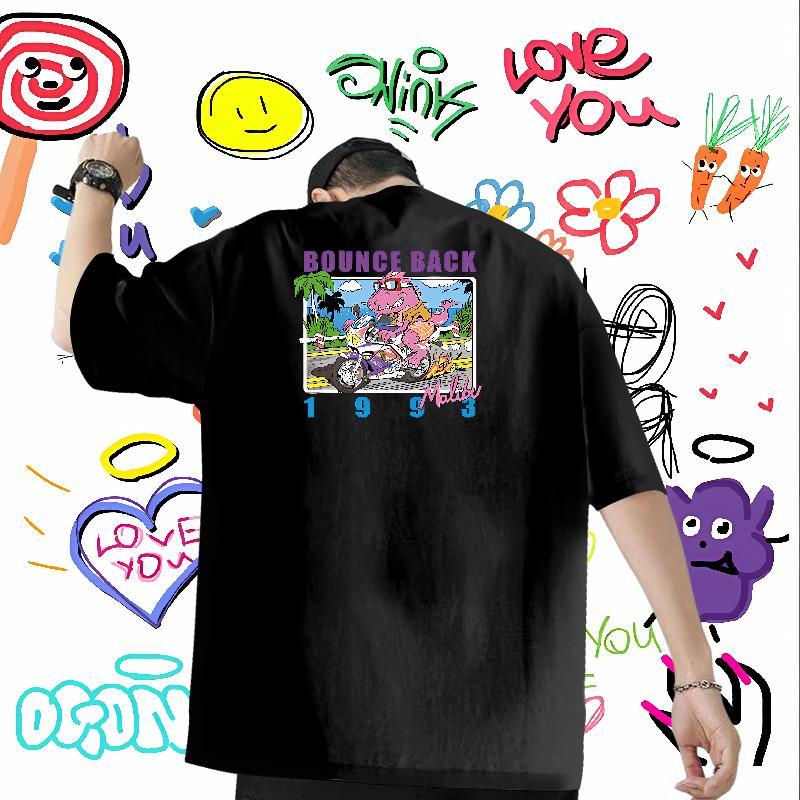 Fashion Casual T shirt 230g Cotton dinosaur Beach Tops Shirt Breathable Short Sleeve Unisex Mens Tshirts DIY Logo Oversized