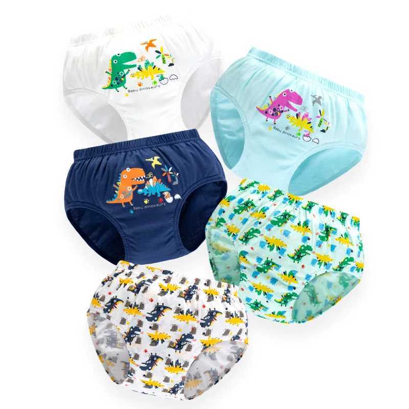 5-piece set of childrens underwear boys Knicks breathable cotton childrens underwear dinosaur cartoon pattern boys 2-14 years oldW240715