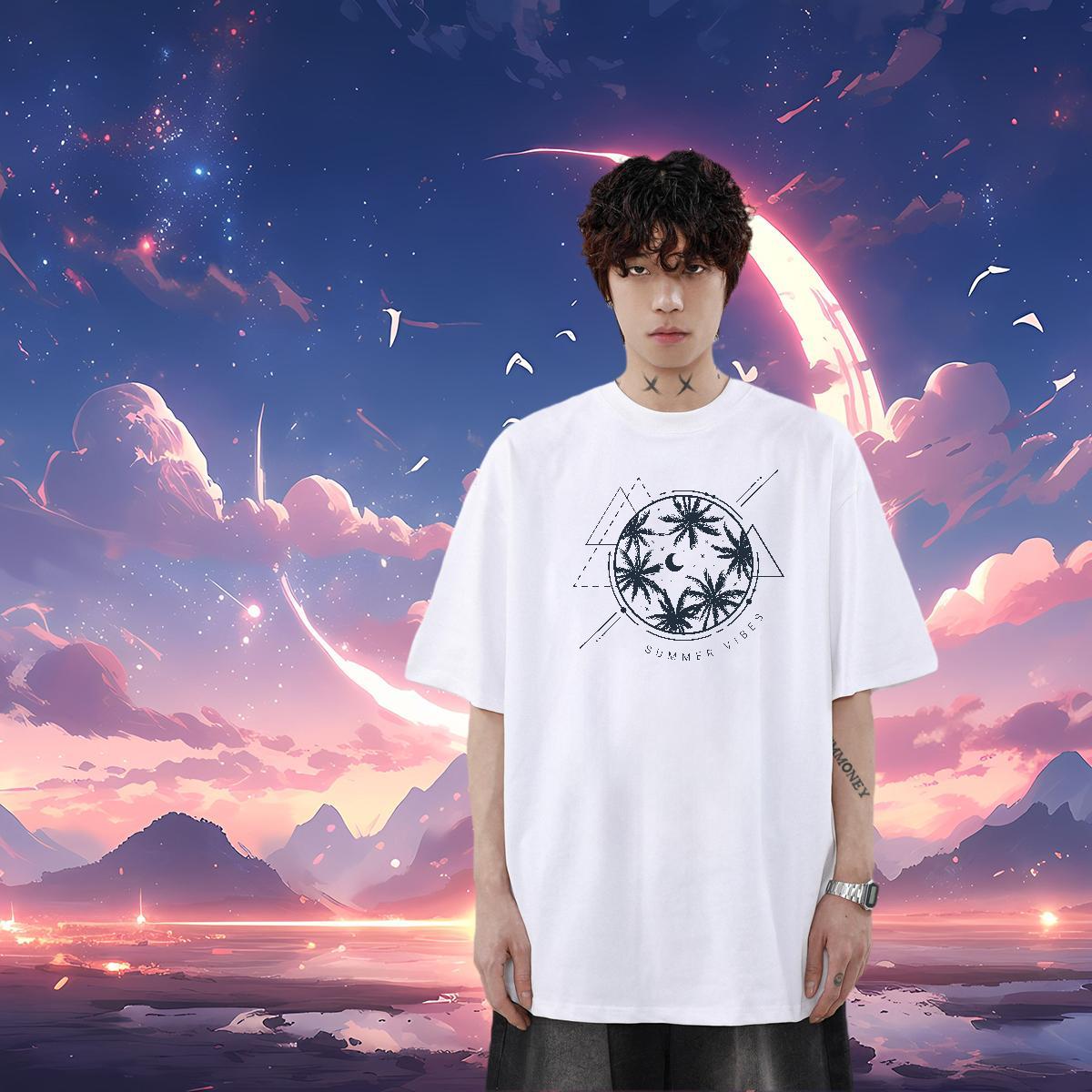 2024 Summer T Shirts Men 230g Pure Cotton tree Anime Printing Street Tops Tees Short Sleeve Soft Loose Fit Tshirts Plus Size Custom