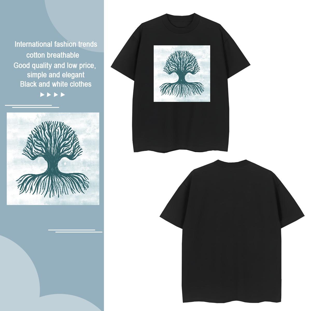 T shirt 100% Cotton 230g tree Street O-Neck Short Sleeve Cartoon Print Couples T Shirts Custom High Quality Tshirts