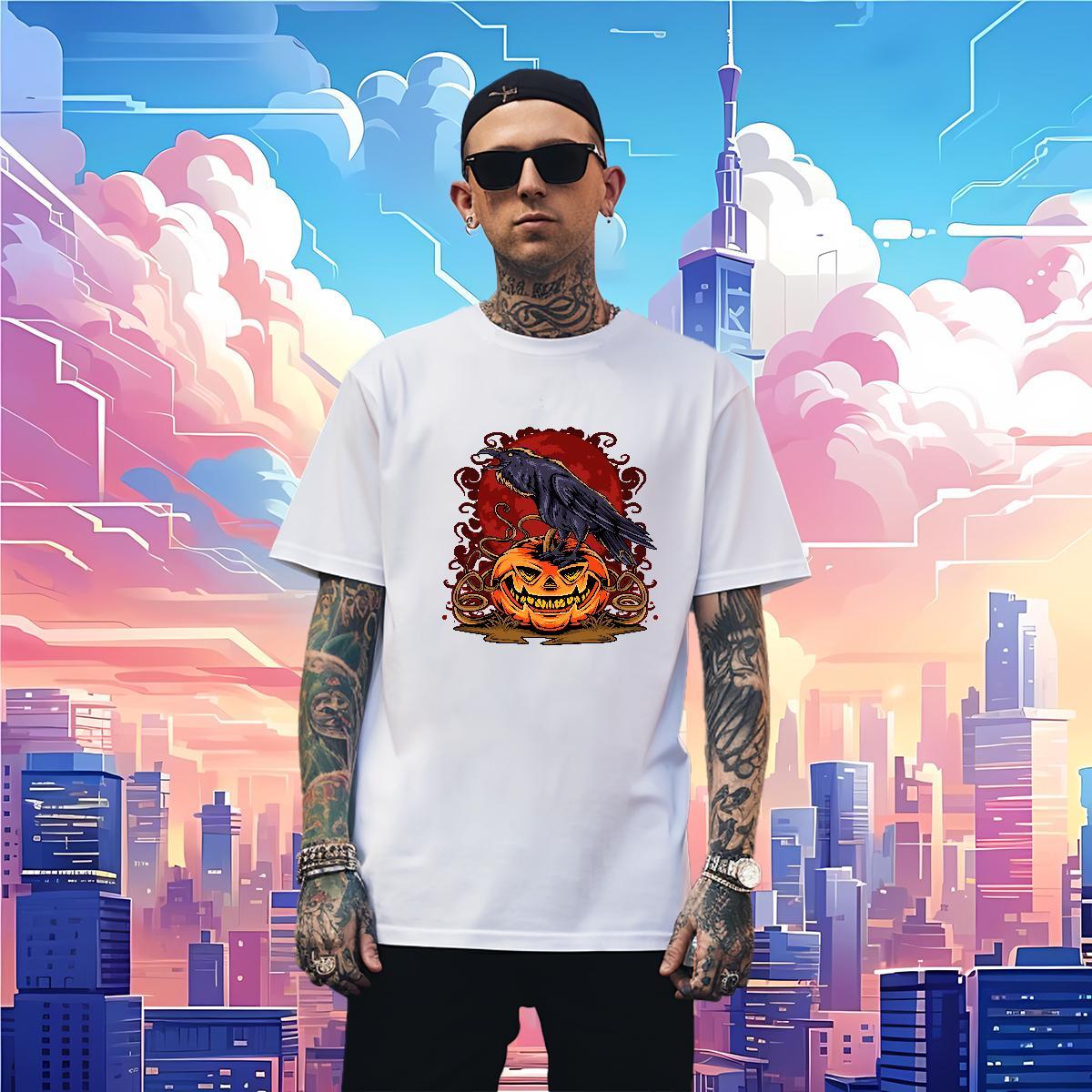 T-Shirts for Men 230g 100% Cotton pumpkin Home Outdoor Breathable Graphic Men Tees Fashion Loose Fit Clothes