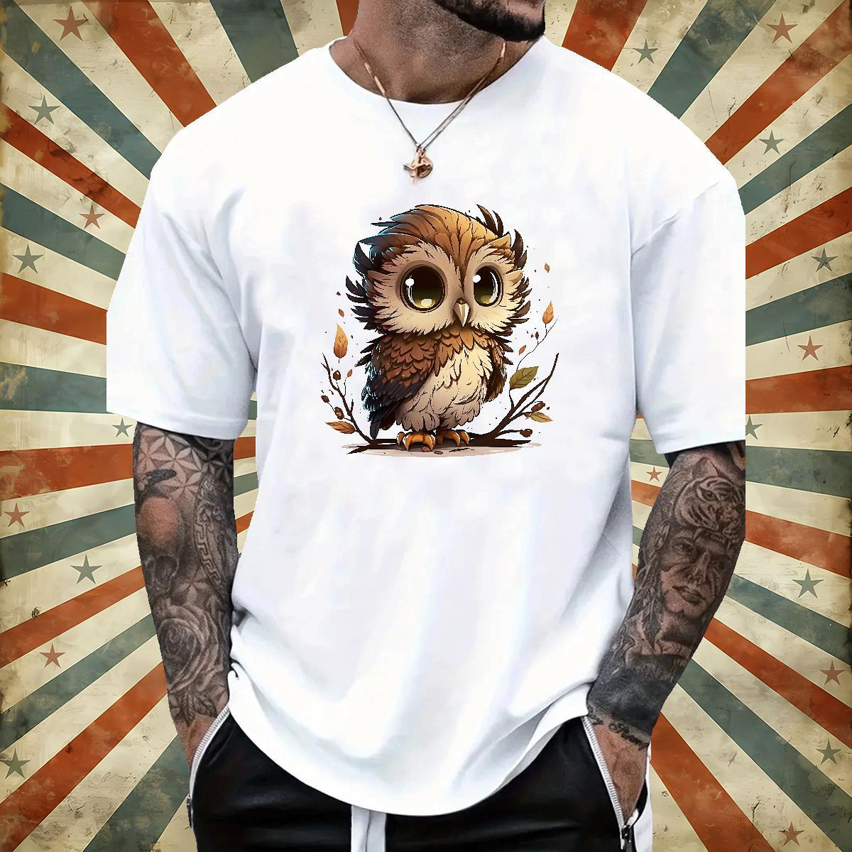 2024 Summer T Shirts Men 100% Cotton 230g Owl Beach Tops Short Sleeve Soft Cool Couples T Shirts Oversized 4XL