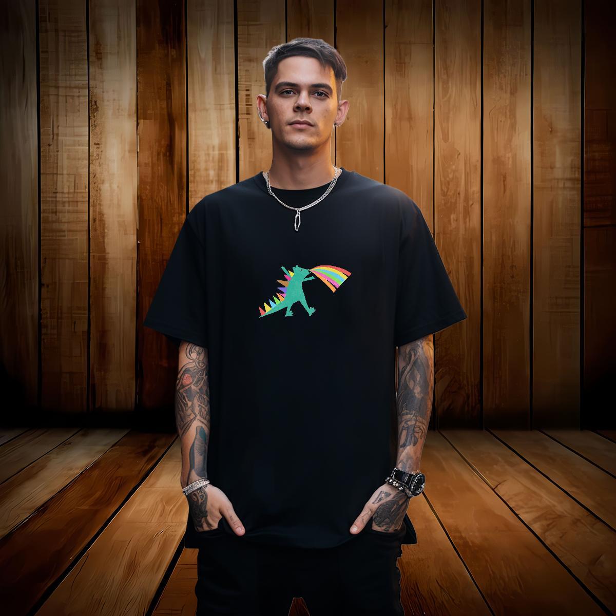 T Shirt For Man 100% Cotton 230g dinosaur Street Casual Short Sleeve Soft DIY Tshirts Classic Casual High Quality Tops