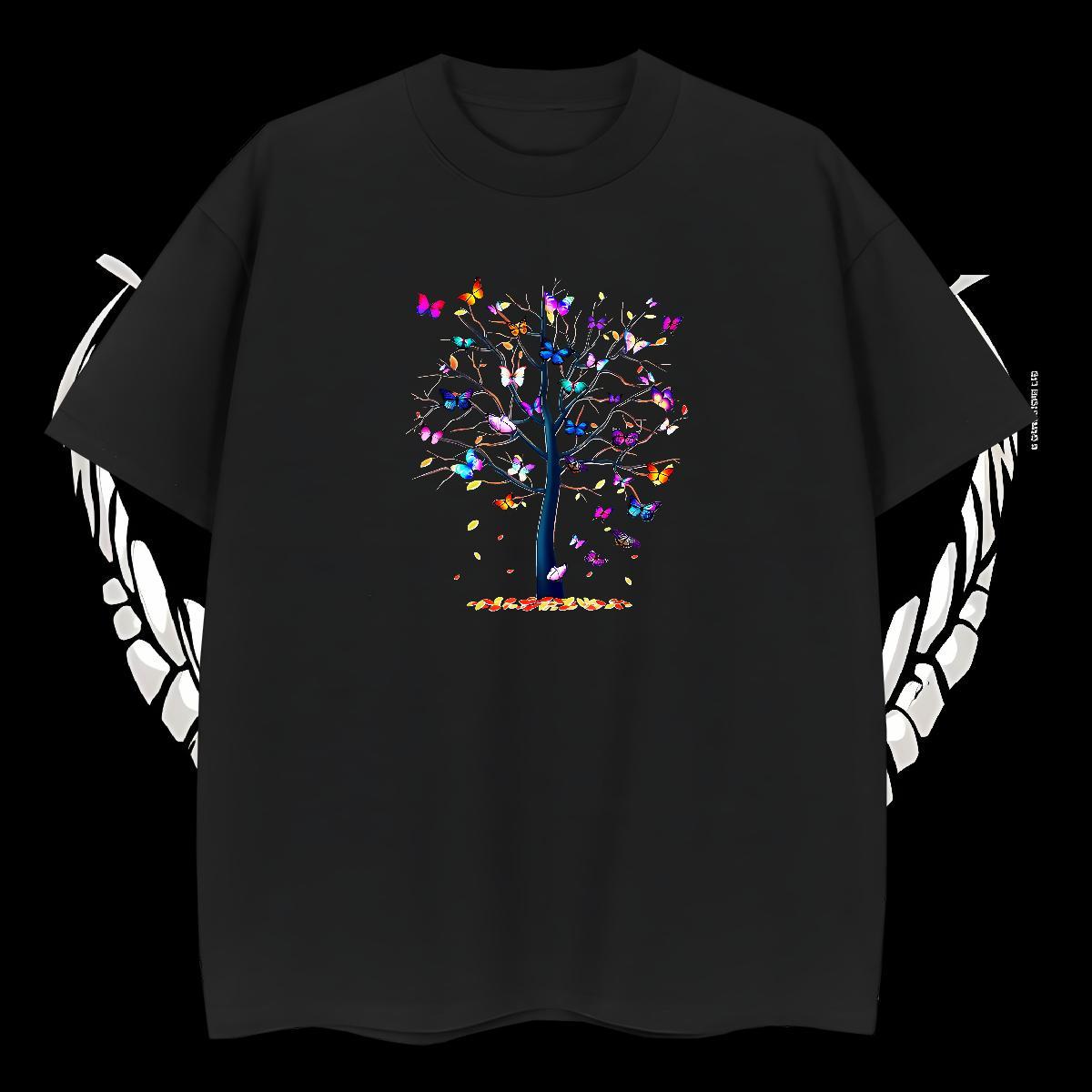 DIY Man T Shirts 230g 100% Cotton Butterfly Street wear Hip Hop Tops Tees Pure Cotton Designer Tshirt for Man Woman Plus Size Custom