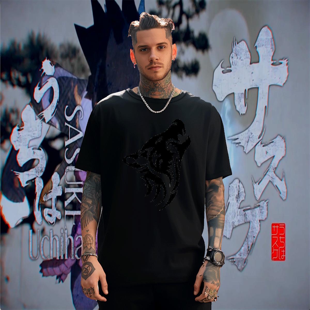 Wholesale Men Clothes T-Shirt 230g 100% Cotton Outdoor wolf Black White O-Neck Short Sleeve Brand T-Shirts Tops Shirt