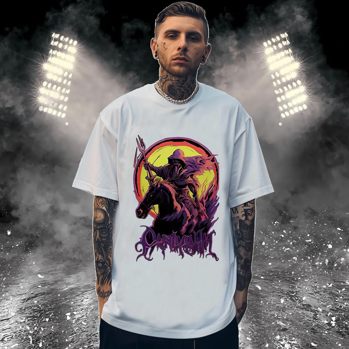 T Shirts Men 230g Pure Cotton horse Casual Beach Breathable Crew Neck Anime Print Couples T Shirts Stylist Loose Fit Top Tees