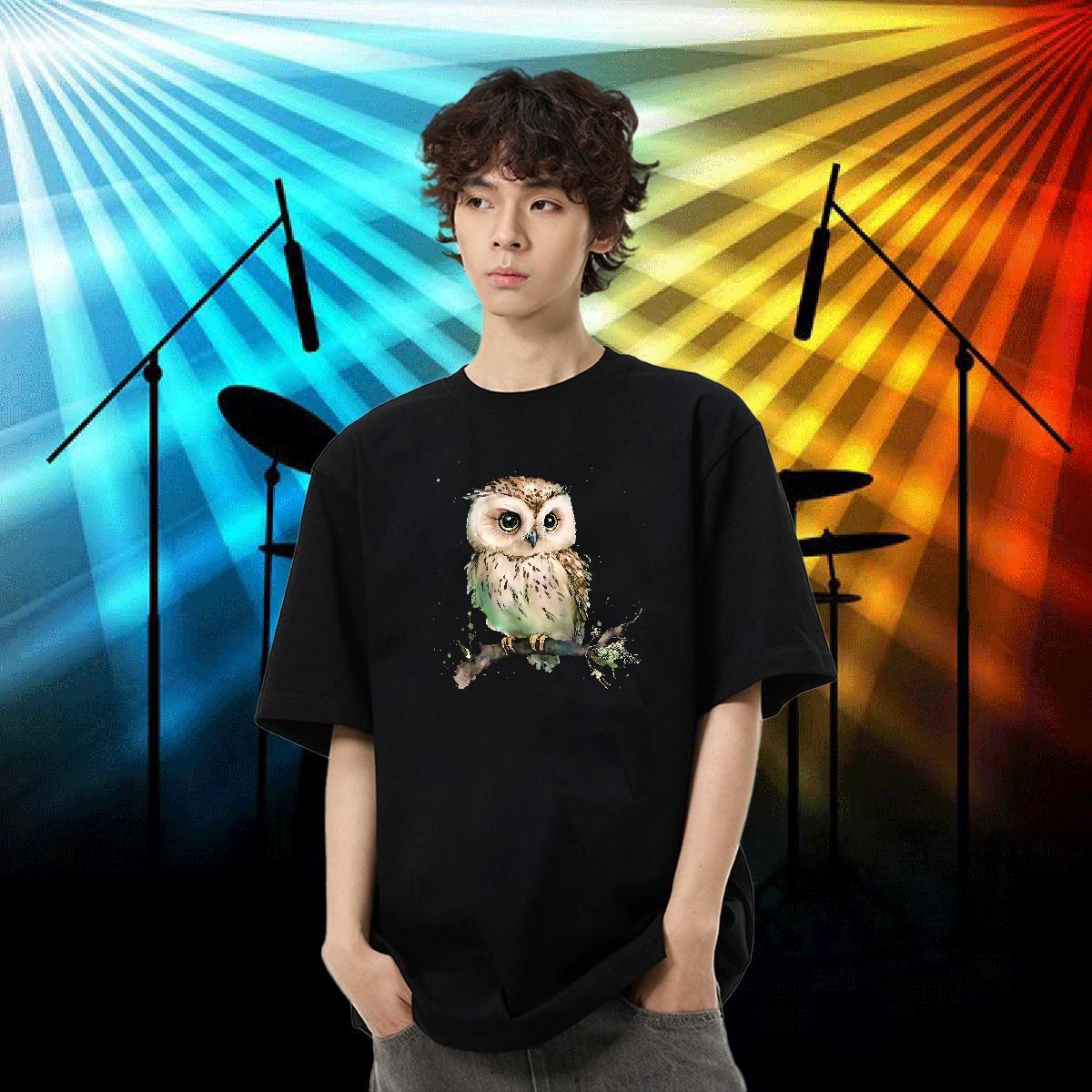 Custom Men T Shirts 100% Cotton 230g Owl Hip Hop Wear Breathable Crew Neck Loose Men Tees Plus Size Custom