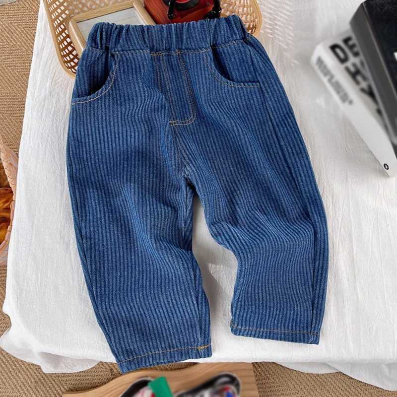 Boys and Girls Pants Spring/Summer New Style Striped Boys Autumn Fashion Trend Wide Mouth Jeans Baby Casual Childrens Striped Pants W241227