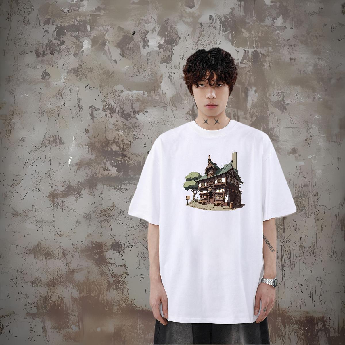 Fashion Casual T Shirt For Man 230g 100% Cotton House Summer Casual Tops Shirt O-Neck Short Sleeve Designer Men Tees Custom Print Plus Size