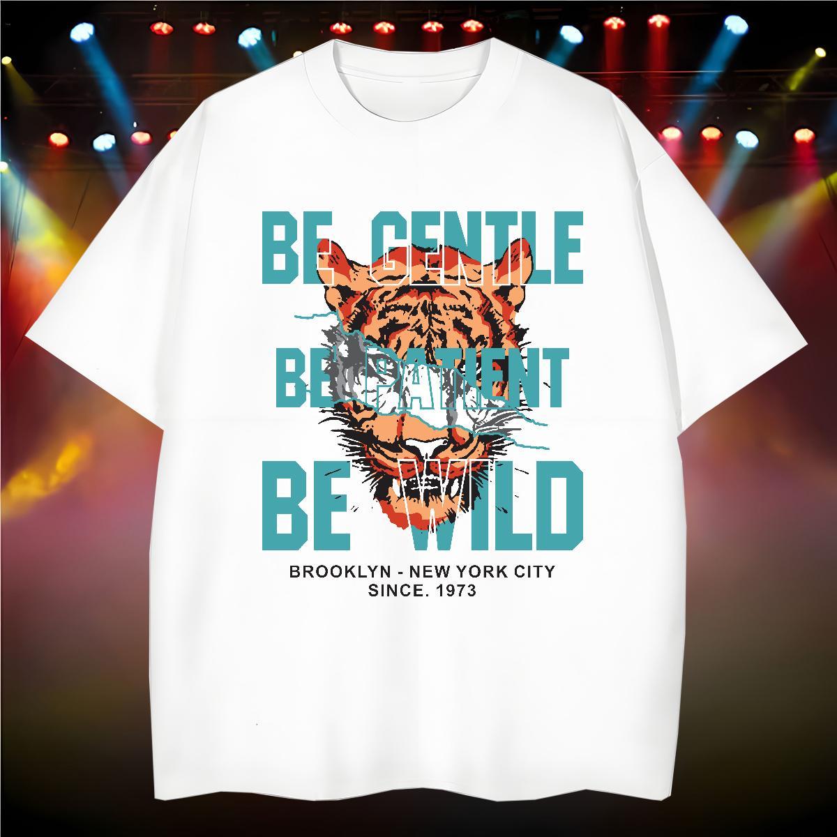 Mens T Shirts 100% Cotton 230g tiger Hip Hop O Neck Short Sleeves Black White Mens Tshirts Custom Brand Top Tees