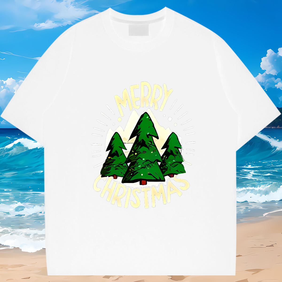 Fashion Casual T-Shirts for Men 100% Cotton 230g Christmas Street wear Hip Hop Tops Shirt Short Sleeve O-Neck Loose Tshirts DIY Printed