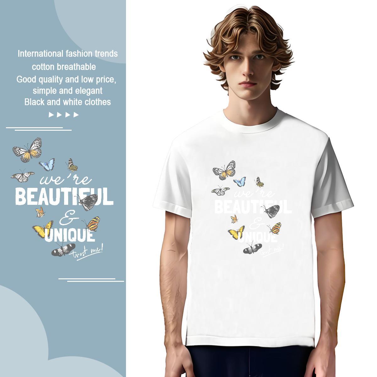T-Shirts 230g Cotton Butterfly Sports Casual Breathable Short Sleeve Oversized Men Tops Tees Brand High Quality Tee Shirt