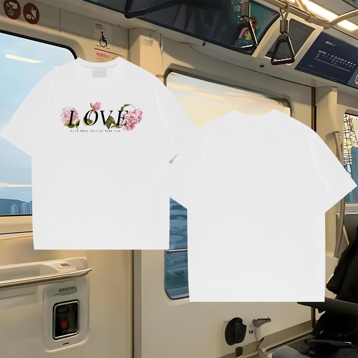 Factory Direct T-Shirts 230g Cotton flower Daily Wear Polos Short Sleeve Soft Comfortable Couples T Shirts Cartoon Print