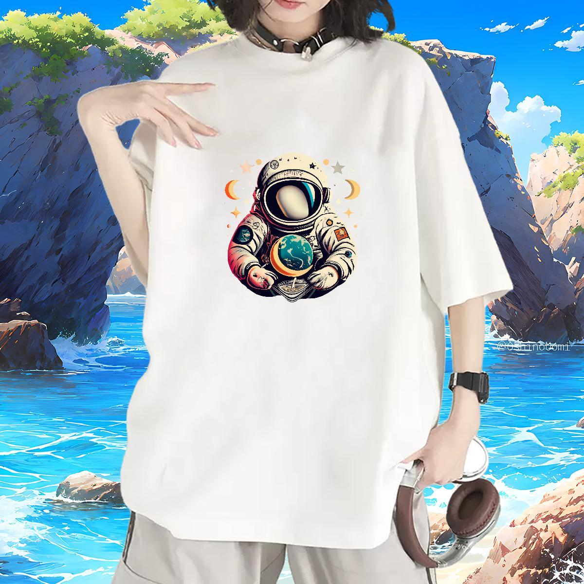 Loose fit T shirt Short sleeve Soft Lady T shirt Cartoon Printing L-4XL spaceman High Street Hip Hop 100% Cotton 230g Custom Clothings