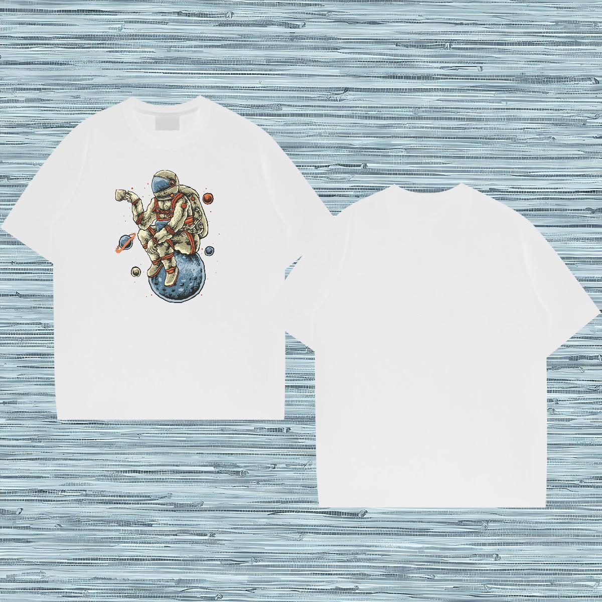 Man T Shirts 230g Pure Cotton cosmonaut Casual Daily Wear Breathable Crew Neck Floral Print Mens Tshirts 2024 New Brand Tees Shirts