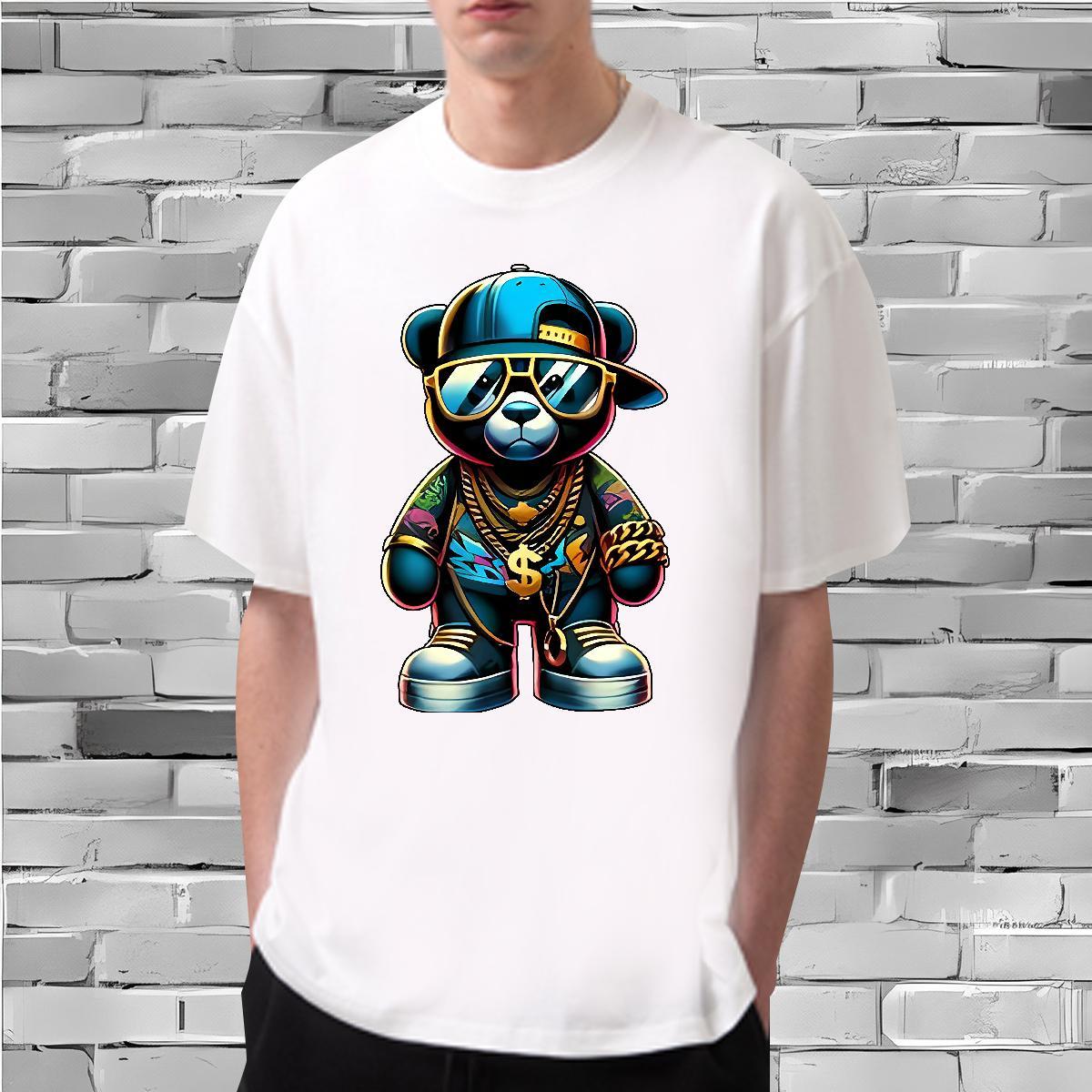 DIY Customized Mens T Shirts 230g 100% Cotton bear Daily Wear Clothes O-Neck Short Sleeve Cool Couples T Shirts Custom Anime