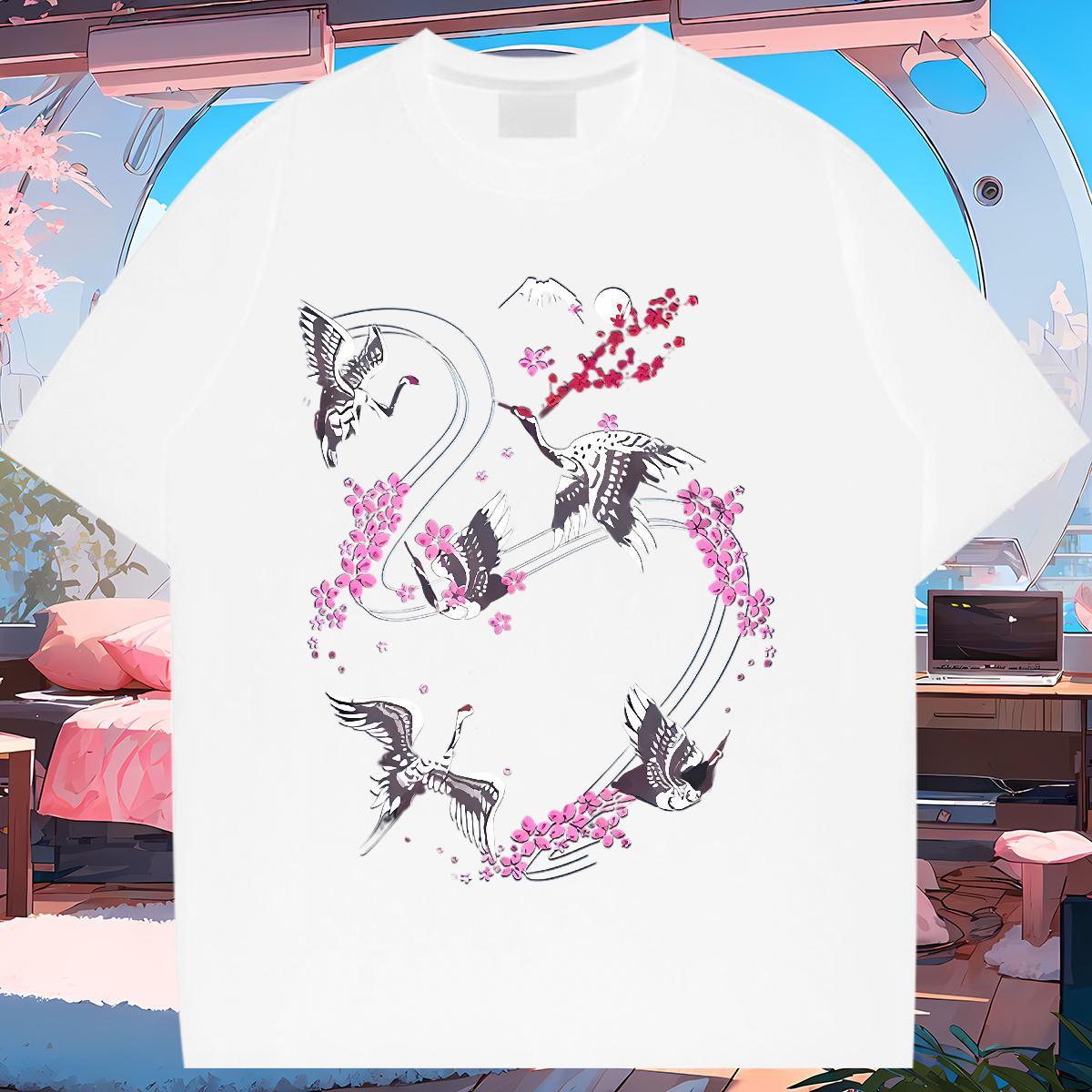 High quality Womens T Shirts Crew Neck Breathable Couples T Shirts Custom Cartoon bird Street 230g Pure Cotton New Wear