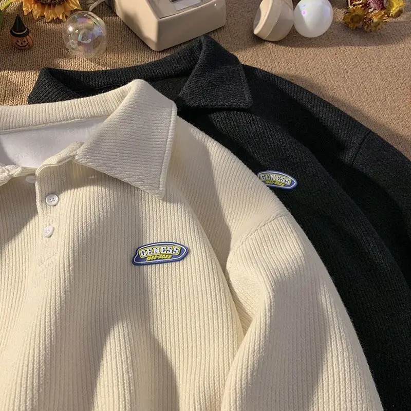 Autumn and Winter Men and Women Trend Thickened POLO Couple Personalized Korean Casual Vintage Sweater harajuku y2k 240806
