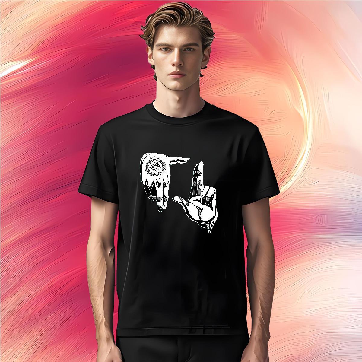 T Shirt For Man 230g Cotton hands Summer Casual O Neck Short Sleeves Anime Print Tshirts 2024 Designer Cool Design Clothes