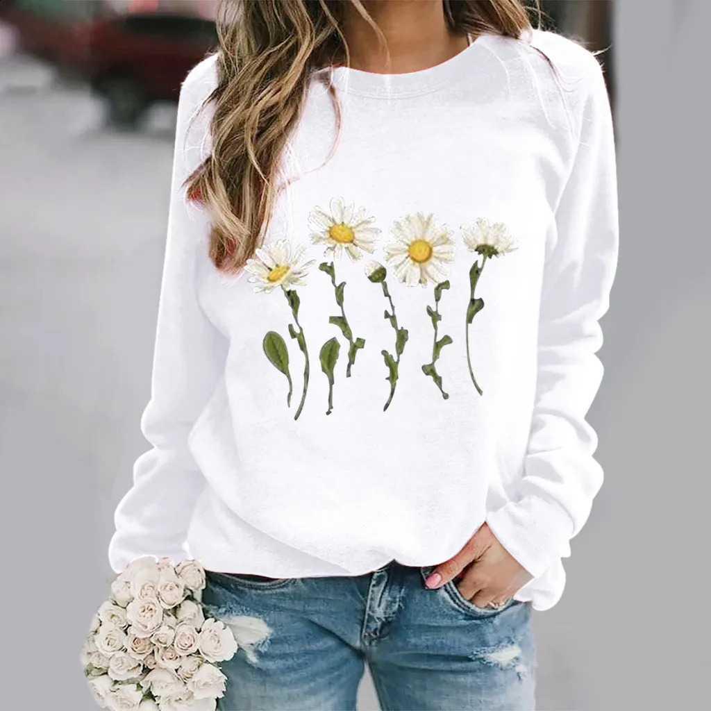 Daisy Pattern 3D Print Hoodie Women Streetwear Sweatshirts Y2k Hoodies Oversized O-Neck Pullovers Harajuku Tops Woman Clothing 240806