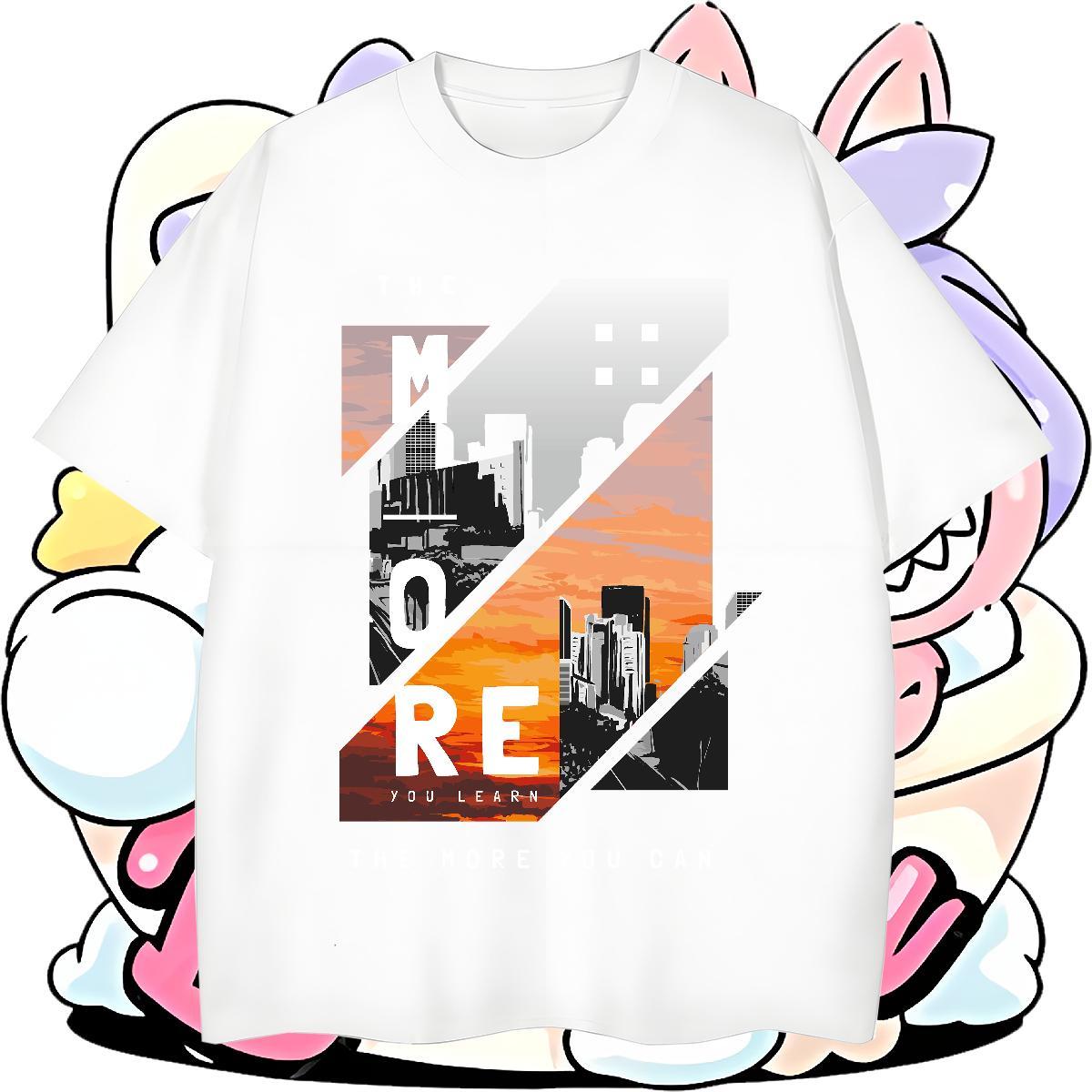 2024 New Mens T Shirts 230g Cotton Tall buildings, streets Street Top Tees Breathable Short Sleeve Free Shipping Tshirts DIY