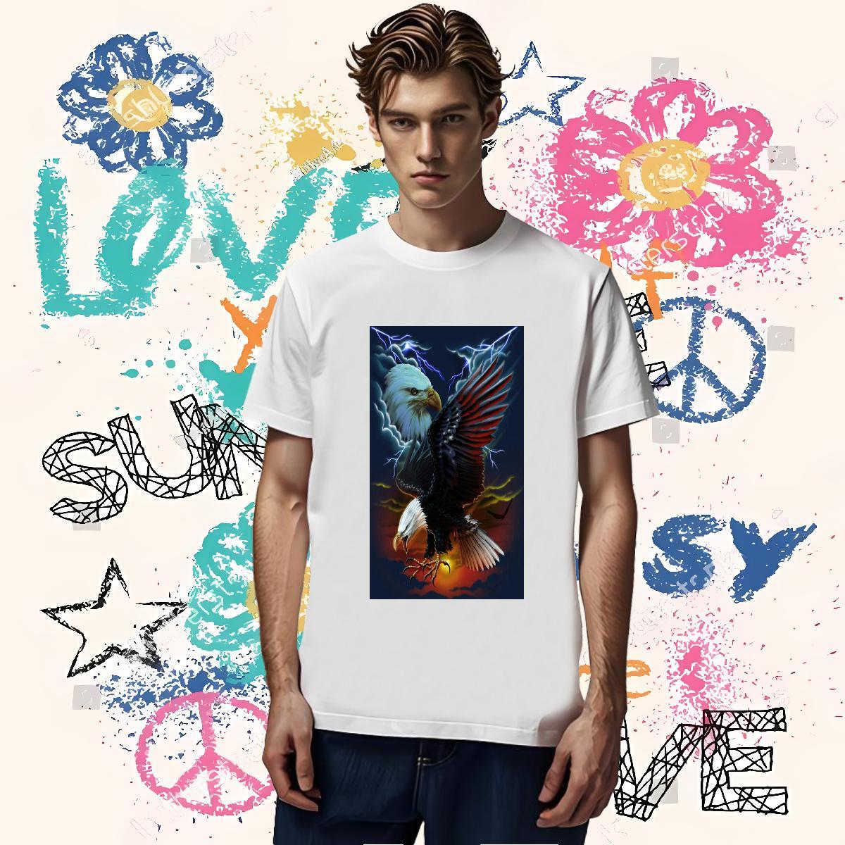 Wholesale T Shirt For Man 230g Pure Cotton eagle Summer Casual Tops Breathable Short Sleeve Popular Men Clothes T-Shirt DIY