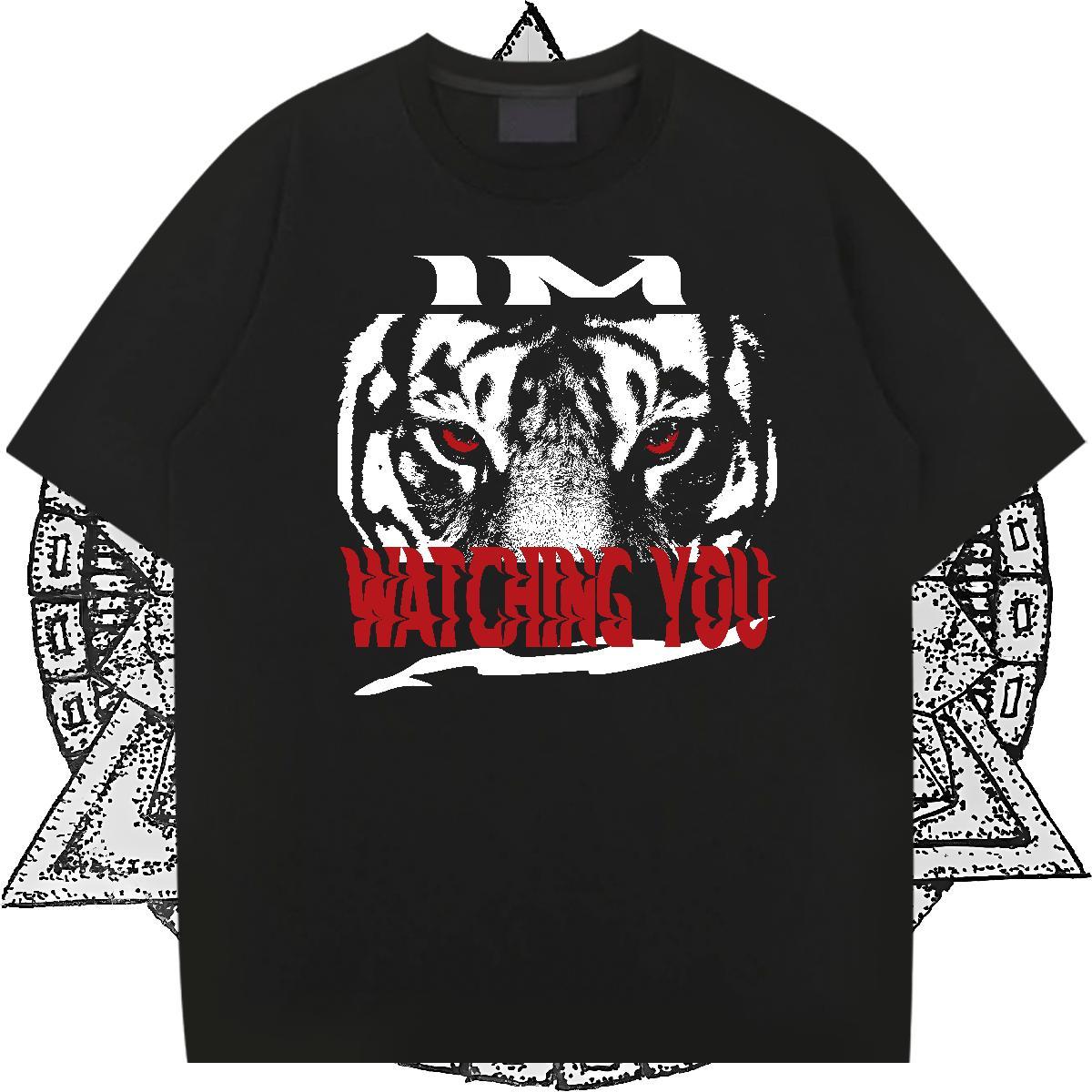 2024 T-Shirts 100% Cotton 230g tiger Street wear Hip Hop Tees Round Neck Short Sleeve Soft Men Clothes T-Shirt Skull