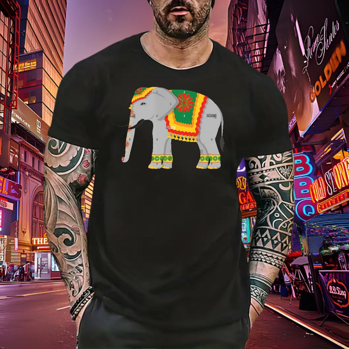 Popular Men Tees 100% Cotton 230g elephant T Shirt For Man Home Outdoor Round Neck Short Sleeve Floral Print Designer Tshirts