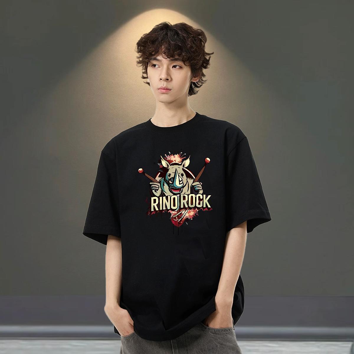 Soft Men Tees 230g 100% Cotton Casual Beach rhinoceros Black Oversized Crew Neck Brand T-Shirts Tops Tees