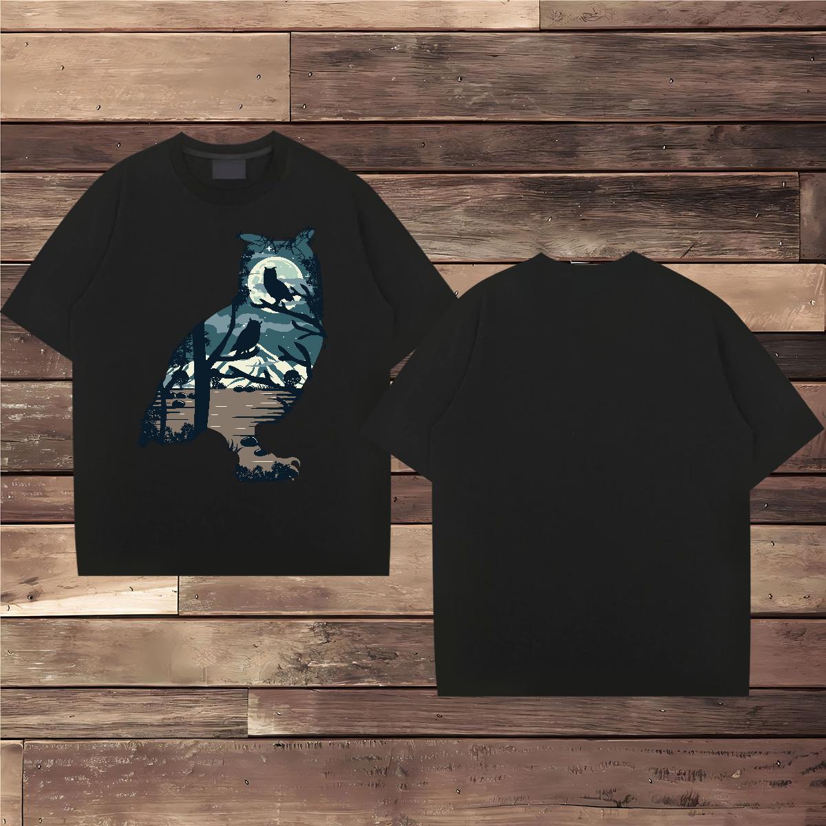 Designer Fashion T Shirt For Man 230g Cotton Owl Sport Tops Tees O Neck Short Sleeves Cool Men Tees Cartoon Print