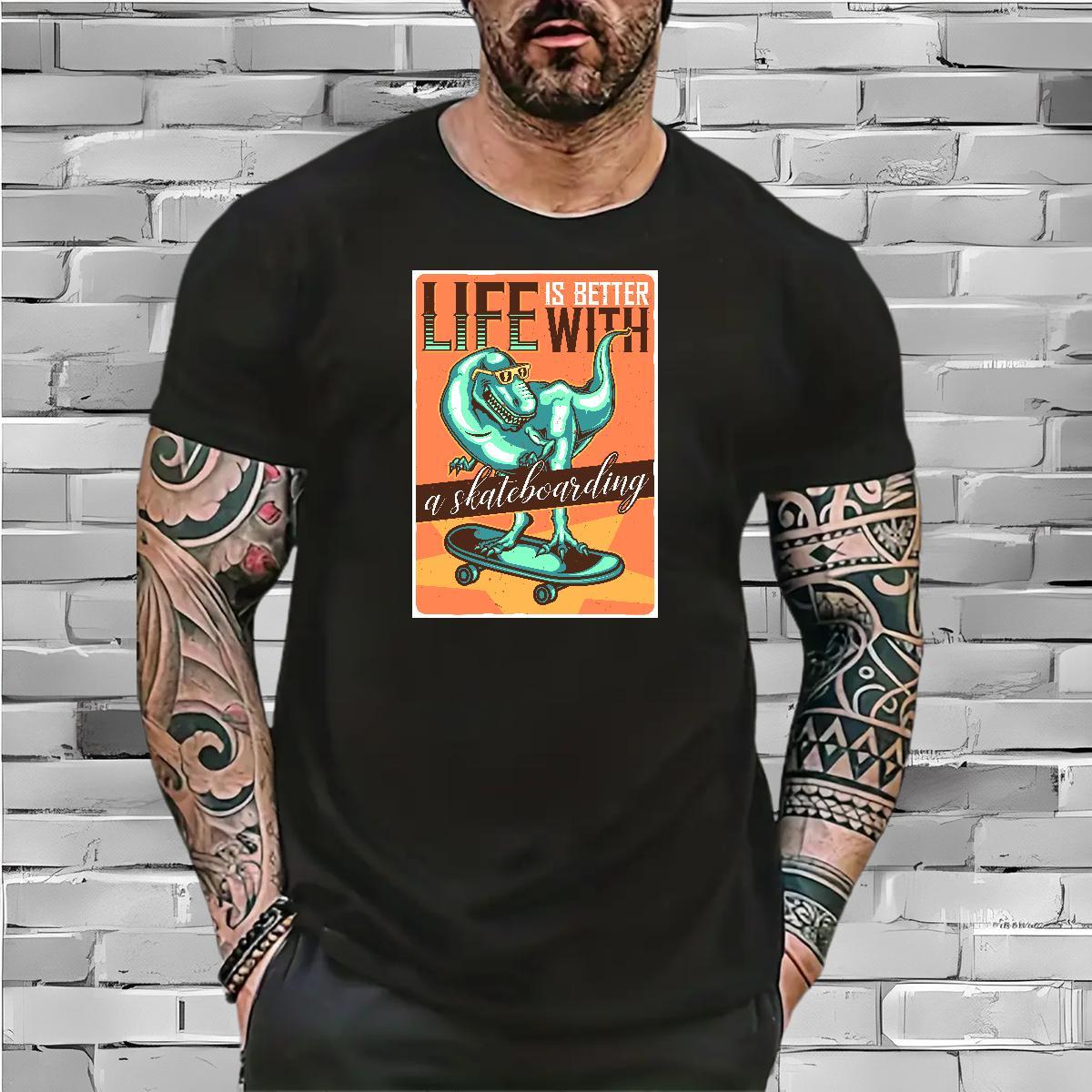 Classic T-Shirts 230g Cotton dinosaur Hip Hop Clothings O Neck Short Sleeves Popular Men Clothes T-Shirt Oversized 3XL 4XL