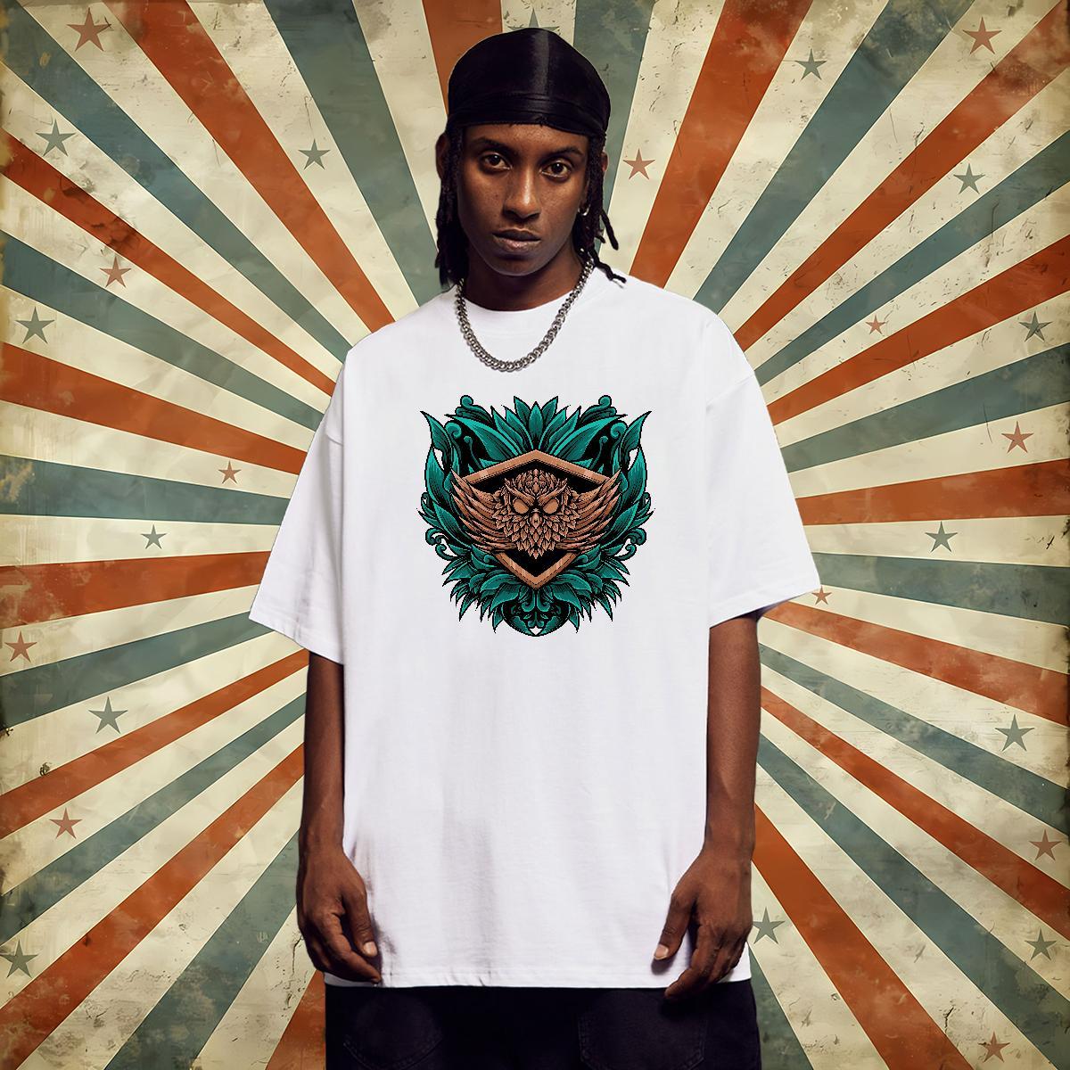 2024 New T-Shirts 230g Cotton Owl Anime Printing Street Clothings Breathable Crew Neck Loose Fit Mens Tshirts Customized