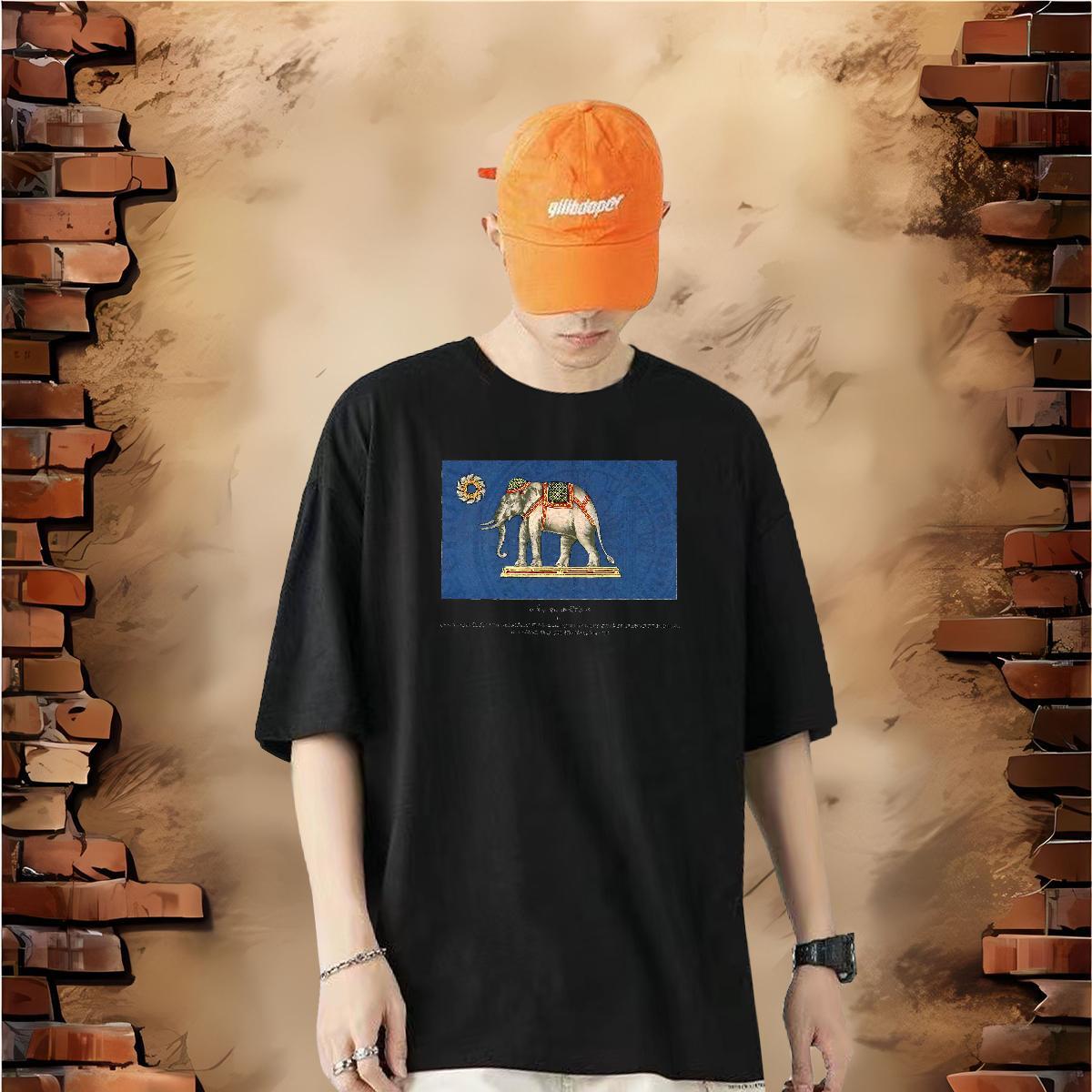 Free Shipping Man T Shirts 230g Pure Cotton elephant Casual Daily Wear Clothes Breathable Soft Designer Men Clothes T-Shirt Anime Print