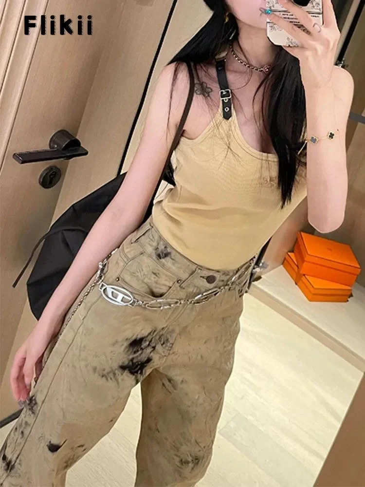 American High Street Vintage High Waist Jeans Womens Y2K Casual 2000s Straight Pants Baggy Wide Leg Grunge Washed Denim Trouser 240806