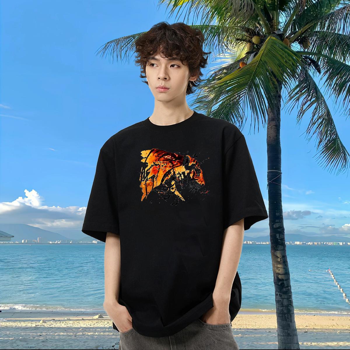 New Arrival T Shirt For Man 100% Cotton 230g tiger Sport Tee Shirt O-Neck Short Sleeve Wholesale Men Tshirts Skull