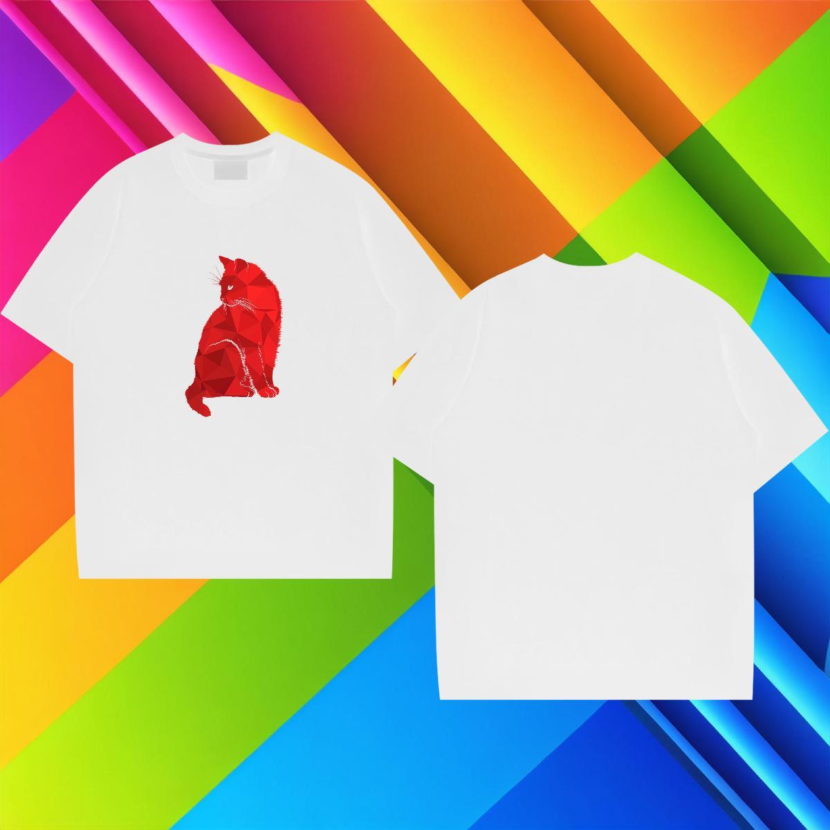 DIY Men T Shirts 230g Pure Cotton cat Summer Casual Tees Shirts O Neck Short Sleeves TOP Quality Tshirts Plus Size Cartoon