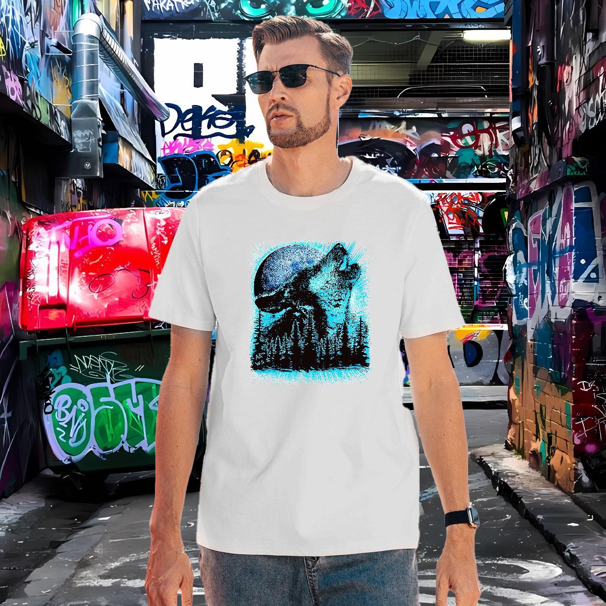 Mens T Shirts 230g Cotton wolf Sport Short Sleeve O-Neck Custom Printed Tshirt for Man Woman Classic Free Shipping Tshirts