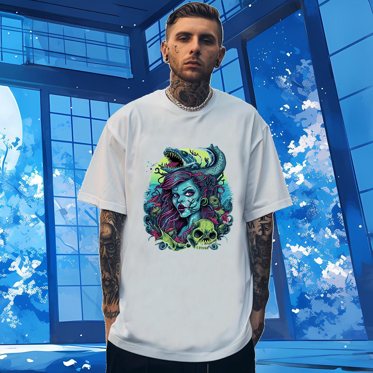 T-Shirts 230g Pure Cotton scare Summer Casual Breathable Crew Neck Custom Cartoon Men Clothes T-Shirt 2024 DIY High Quality Tees Shirts