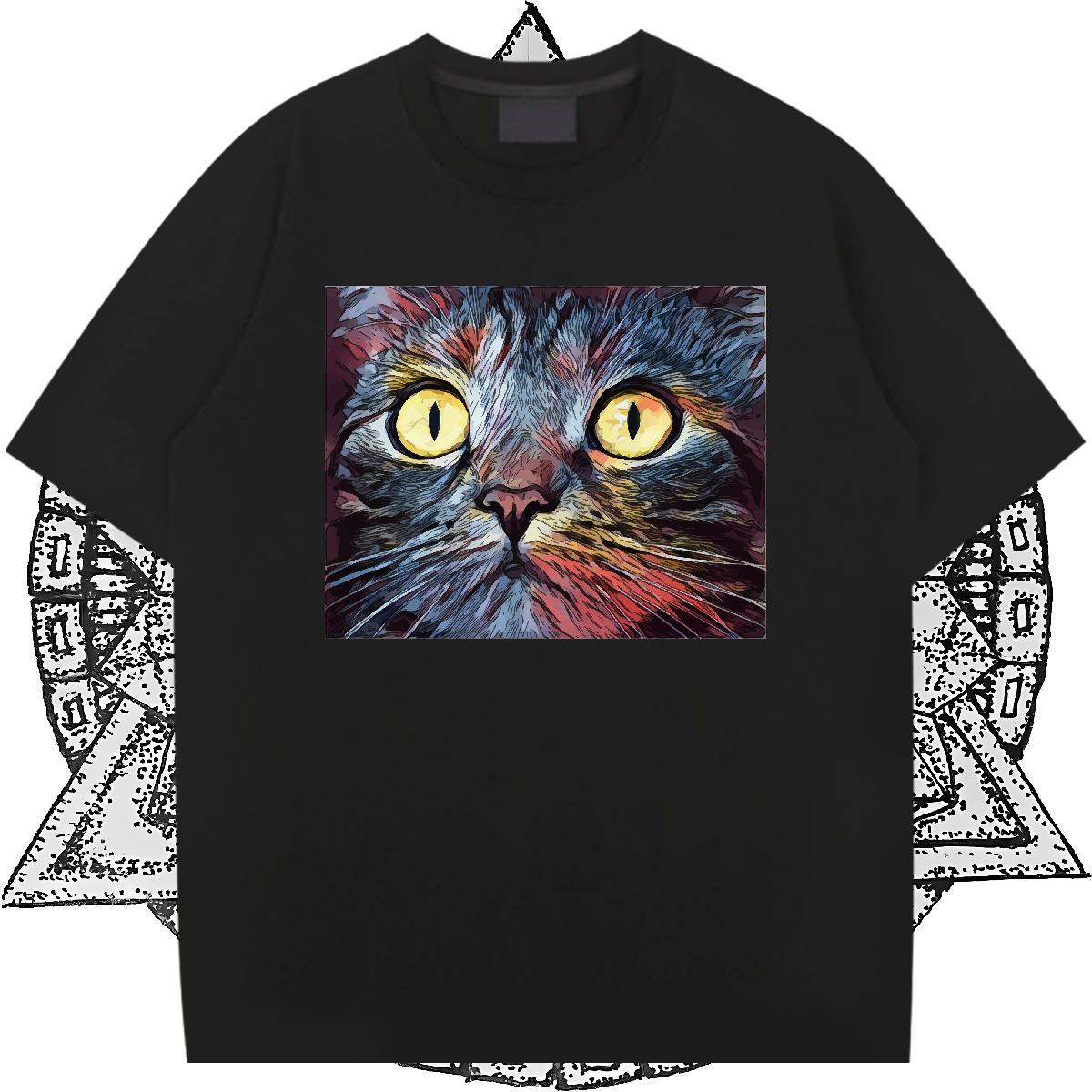 Free Shipping Men T Shirts 100% Cotton 230g cat Street wear Hip Hop Top Tees Breathable Crew Neck Classic Men Tees DIY Printed