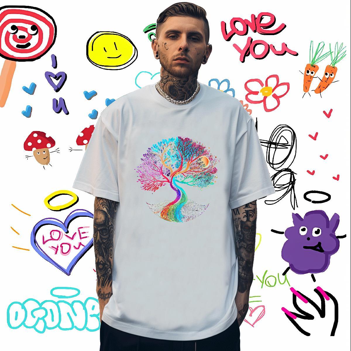 Men T Shirts 100% Cotton 230g tree Spring Summer Round Neck Short Sleeve Plus Size Cartoon Mens Tshirts 2024 DIY Cool Design Tees