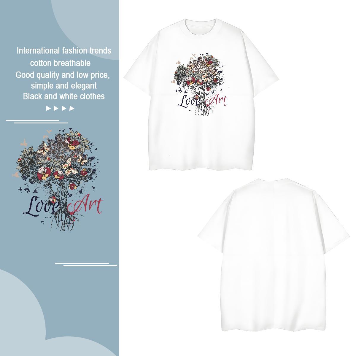 T-Shirts for Men 230g Cotton tree Beach Breathable Crew Neck Custom Big Size Mens Tshirts 2024 Summer Cool Tops