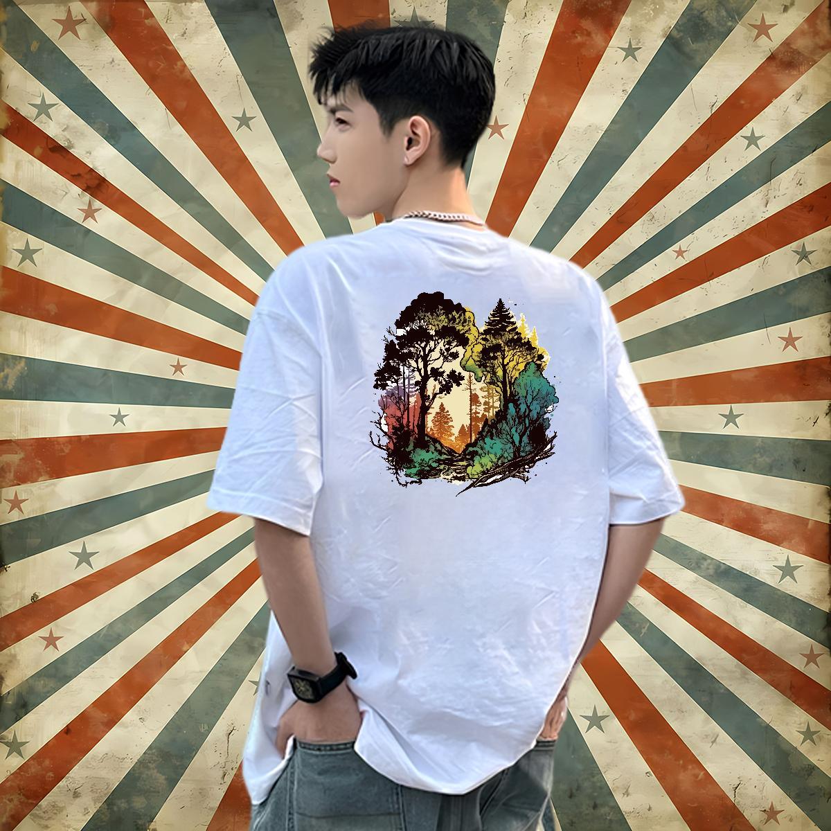 DIY T-Shirts for Men 230g 100% Cotton tree Street Casual Top Tees Crew Neck Breathable Designer Men Tees Graphic